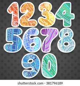 Zentangle numbers set. Collection of doodle numbers with zentangle elements. Vector illustration can be used for web design, booklets, print cards, textile t-shirts, print elements and other.