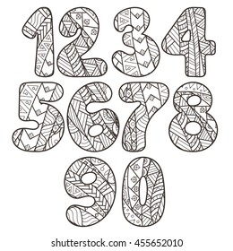 Zentangle numbers set. Collection of doodle numbers with zentangle elements. Vector illustration can be used for web design, booklets, print cards, textile t-shirts, print elements and other.