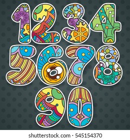 Zentangle numbers set. Collection of doodle numbers with zentangle elements. Vector illustration can be used for web design, booklets, print cards, textile t-shirts, print elements and other.