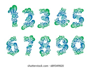 Zentangle numbers set. Collection of doodle numbers with zentangle elements. Vector illustration can be used for web design, booklets, print cards, textile t-shirts, print elements and other