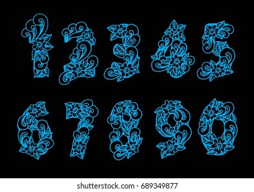 Zentangle numbers set. Collection of doodle numbers with zentangle elements. Vector illustration can be used for web design, booklets, print cards, textile t-shirts, print elements and other