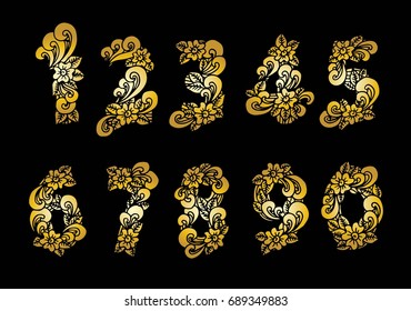 Zentangle numbers set. Collection of doodle numbers with zentangle elements. Vector illustration can be used for web design, booklets, print cards, textile t-shirts, print elements and other