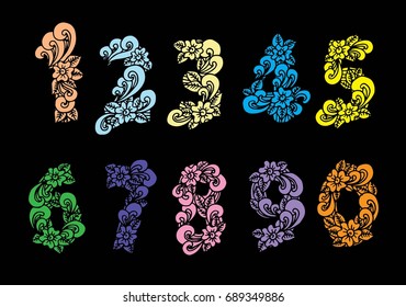 Zentangle numbers set. Collection of doodle numbers with zentangle elements. Vector illustration can be used for web design, booklets, print cards, textile t-shirts, print elements and other