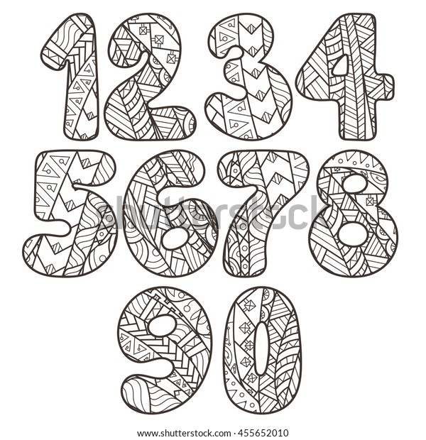 Zentangle Numbers Set Collection Doodle Numbers Stock Vector (Royalty