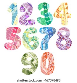 Zentangle numbers set. Collection of pattern doodle elements. Vector illustration can be used for web design, booklets, print cards, textile t-shirts, print elements and other.