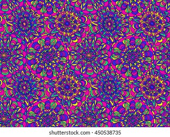 Zentangle ornament pattern. Simple doodles texture. Hippie style. Colorful old-fashion wallpaper. Background for printed products or fabric. 