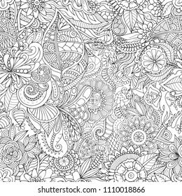 Zentangle ornament seamless pattern in adult coloring book style