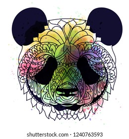 zentangle panda watercolor vector illustration