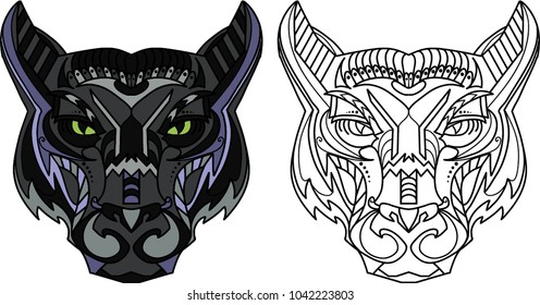 Zentangle panther design colored in and  isolated blank for coloring 
