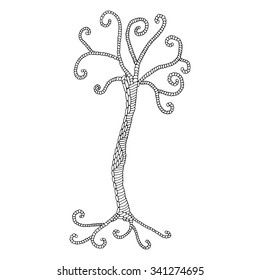 Zentangle pattern for coloring book. Hand-drawn decorative tree element in vector.