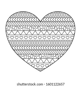 Zentangle pattern in the heart shape vector. Creative heart valentine concept coloring page for children and adult.