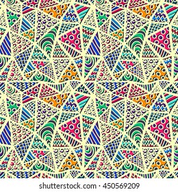 Zentangle pattern. Sketch effect ornament. Abstarct tangled triangles pattern. Vector texture for backgrounds, printed products or fabric.