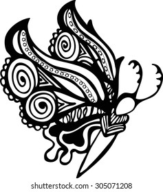 Zentangle pattern.  Zentangle stylized black Butterfly. Hand Drawn vector illustration isolated on white background. Sketch for tattoo or makhenda. Insect collection.