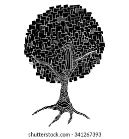 Zentangle pattern of an tree. Hand-drawn decorative tree element in vector.
