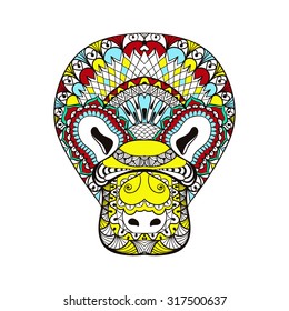 Zentangle Platypus, animal totem for adult anti stress Coloring Page for art therapy, tribal illustration in doodle style. Vector color sketch with high details isolated on white background.