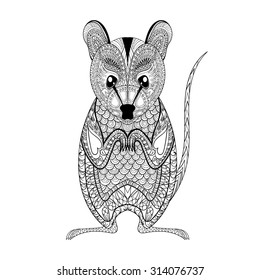 Zentangle Possum totem for adult anti stress Coloring Page for art therapy, illustration in doodle style. Vector monochrome sketch with high details isolated on white background