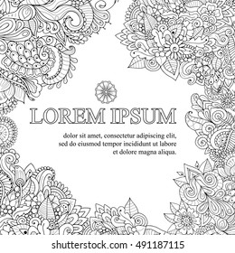 Zentangle postcard frame template. Floral border.