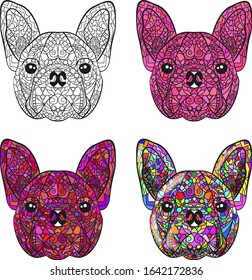 zentangle print colored face dog