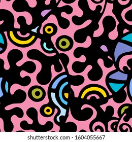 Zentangle Print. Modern Seamless Pattern.  Color, Multicolor Cool Hand Drawn. Linear Collage. Bizarre Street Art. Creative Trendy Style. Abstract, Contrast Shape. Doodle Crazy Vector Background.

