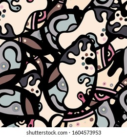 Zentangle Print. Modern Seamless Pattern.  Black, Yellow Funky Hand Drawn. Linear Collage. Bizarre Street Art. Creative Trendy Style. Abstract, Contrast Shape. Doodle Crazy Vector Background.
