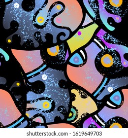Zentangle Print. Modern Seamless Pattern.  Vivid Packaging. Summer Hand Drawn. Linear Collage. Bizarre Street Art. Creative Trendy Style. Abstract Contrast Shape. Doodle Crazy Vector Background.
