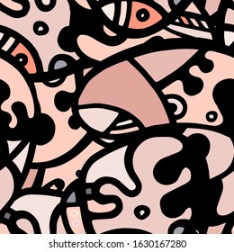 Zentangle Print. Modern Seamless Pattern.  Gray, Bordo Fun Hand Drawn. Linear Collage. Bizarre Street Art. Creative Trendy Style. Abstract, Contrast Shape. Doodle Crazy Vector Background.
