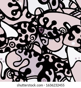 Zentangle Print. Modern Seamless Pattern.  Gray, Bordo Fantasy Hand Drawn. Linear Collage. Bizarre Street Art. Creative Trendy Style. Abstract, Contrast Shape. Doodle Crazy Vector Background.
