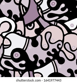 Zentangle Print. Modern Seamless Pattern.  Gray, Bordo Chaotic Hand Drawn. Linear Collage. Bizarre Street Art. Creative Trendy Style. Abstract, Contrast Shape. Doodle Crazy Vector Background.
