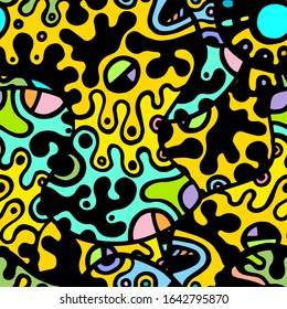 Zentangle Print. Modern Seamless Pattern.  Color, Multicolor Funky Hand Drawn. Linear Collage. Bizarre Street Art. Creative Trendy Style. Abstract, Contrast Shape. Doodle Crazy Vector Background.
