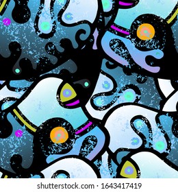 Zentangle Print. Modern Seamless Pattern.  Bright Packaging. Summer Hand Drawn. Linear Collage. Bizarre Street Art. Creative Trendy Style. Abstract Contrast Shape. Doodle Crazy Vector Background.
