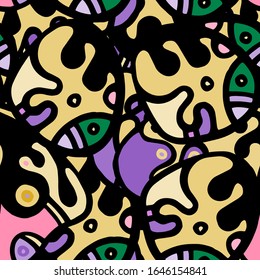 Zentangle Print. Modern Seamless Pattern.  Color, Multicolor Summer Hand Drawn. Linear Collage. Bizarre Street Art. Creative Trendy Style. Abstract, Contrast Shape. Doodle Crazy Vector Background.
