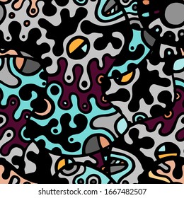 Zentangle Print. Modernes Nahtloses Muster.  Minze, türkisfarbene Sommerhandgezeichnet. Lineare Collage. Bizarre Street Art. Kreativer Trendstil. Abstrakte, kontrastförmige Form. Doodle Crazy Vektorillustration Hintergrund.
