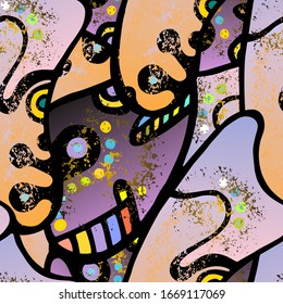 Zentangle Print. Modern Seamless Pattern.  Grafiti Packaging. Fantasy Hand Drawn. Linear Collage. Bizarre Street Art. Creative Trendy Style. Abstract Contrast Shape. Doodle Crazy Vector Background.
