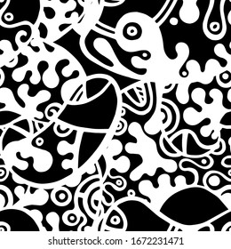 Impresión Zentangle. Diseño moderno sin inconvenientes.  Mano negra y blanca trenzada. Collage lineal. Arte de la calle Bizarre. Estilo creativo y moderno. Resumen, Forma de contraste. Fondo del Vector Loco de Doodle.
