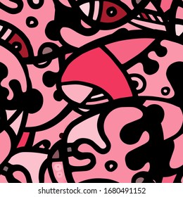 Zentangle Print. Modern Seamless Pattern.  Gray, Bordo Cool Hand Drawn. Linear Collage. Bizarre Street Art. Creative Trendy Style. Abstract, Contrast Shape. Doodle Crazy Vector Background.
