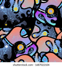 Zentangle Print. Modernes Nahtloses Muster.  Fanny Packaging. Spaß Hand gezeichnet. Lineare Collage. Bizarre Street Art. Kreativer Trendstil. Abstrakte Kontrastform. Doodle Crazy Vektorillustration Hintergrund.
