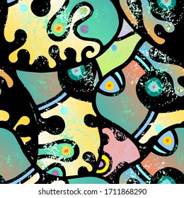 Zentangle Print. Modern Seamless Pattern.  Bright Packaging. Cool Hand Drawn. Linear Collage. Bizarre Street Art. Creative Trendy Style. Abstract Contrast Shape. Doodle Crazy Vector Background.
