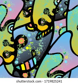 Zentangle Print. Modernes Nahtloses Muster.  Farbfläche. Cool Hand Drawn. Lineare Collage. Bizarre Street Art. Kreativer Trendstil. Abstrakte Kontrastform. Doodle Crazy Vektorhintergrund.
