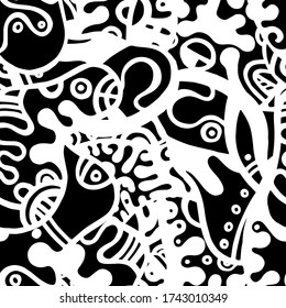 Impresión Zentangle. Patrón moderno sin foco.  La Mano Negra Y Blanca Funky. Collage lineal. Arte de la calle Bizarre. Estilo creativo de moda. Resumen, Forma de contraste. Fondo del Vector Loco de Doodle.
