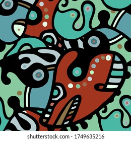 Impresión Zentangle. Patrón moderno sin foco.  Color, Multicolor Caótico Mano Dibujada. Collage lineal. Arte de la calle Bizarre. Estilo creativo de moda. Resumen, Forma de contraste. Fondo del Vector Loco de Doodle.
