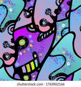 Zentangle Print. Modern Seamless Pattern.  Grafiti Packaging. Fun Hand Drawn. Linear Collage. Bizarre Street Art. Creative Trendy Style. Abstract Contrast Shape. Doodle Crazy Vector Background.
