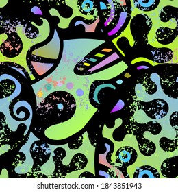 Zentangle Print. Modern Seamless Pattern.  Mystic Surface. Fun Hand Drawn. Linear Collage. Bizarre Street Art. Creative Trendy Style. Abstract Contrast Shape. Doodle Crazy Vector Background.
