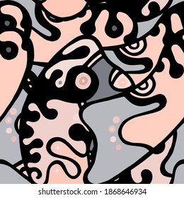 Zentangle Print. Modern Seamless Pattern.  Gray, Bordo Funky Hand Drawn. Linear Collage. Bizarre Street Art. Creative Trendy Style. Abstract, Contrast Shape. Doodle Crazy Vector Background.
