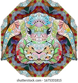Zentangle rabbit head with mandala. Hand drawn decorative vector illustration