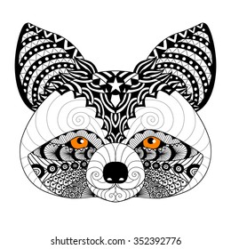 Zentangle raccoon for coloring page for adult,tattoo, logo, shirt design and other decorations