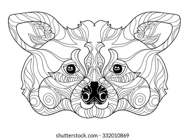 Zentangle  raccoon head doodle. Hand drawn layered vector illustration. Sketch for tattoo or coloring pages. Animal sketch.