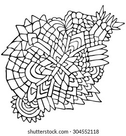 Zentangle round element. Unusual ornament with zentangle shapes and lines. Vector illustration can be used for creating backgrounds and textures, web design, cloth, cases, t-shirts and other.