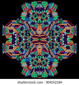 Zentangle round element. Unusual ornament with zentangle shapes and lines. Vector illustration can be used for creating backgrounds and textures, web design, cloth, cases, t-shirts and other.