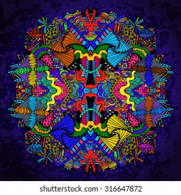 Zentangle round figure in ethnic style. Colorful vector background pattern can be used for web design, textures and textile cloth, printed products.