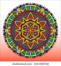 Zentangle round Indian, Arabic Mandala. Hand drawn vintage Ornament Pattern. Retro vector isolated on white background. Tatoo or mehndi design. Can be used as greeting, wedding and invitation card.